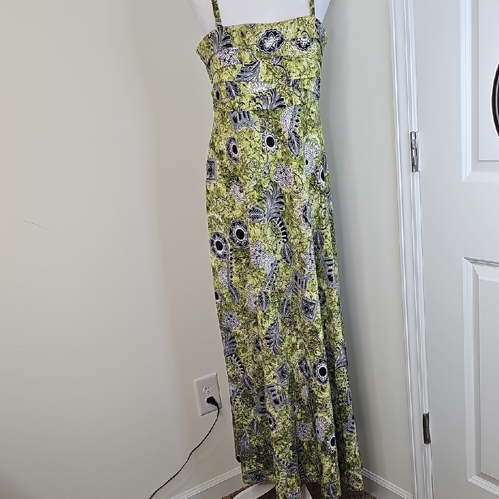 Karin Stevens Women's Green and Black Patterned Maxi Dress Size 8